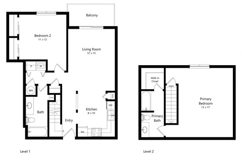 Floor plan for 2 beds, 2 baths, 1146 sqft